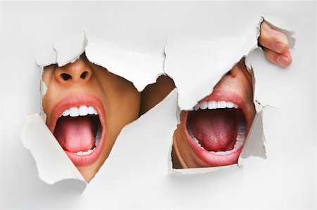 simsearch:400-04639602,k - Two mouths screaming from hole in wall Stock Photo - Budget Royalty-Free & Subscription, Code: 400-04639558