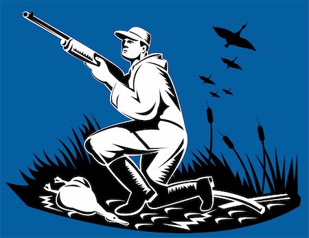 simsearch:400-05188028,k - illustration of a Hunter with rifle and ducks flying Foto de stock - Super Valor sin royalties y Suscripción, Código: 400-04639897