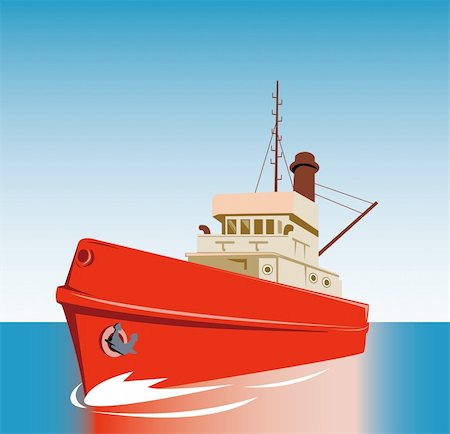 fishing boat at sea illustration - illustration on marine shipping and transportation Stock Photo - Budget Royalty-Free & Subscription, Code: 400-04639988