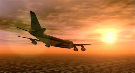 illustration of an aeroplane flying in a sunset sky Stock Photo - Budget Royalty-Free & Subscription, Code: 400-04630314