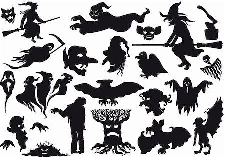 Halloween monsters silhouettes and figures.Grotesque images of evil creatures. Foto de stock - Super Valor sin royalties y Suscripción, Código: 400-04631181