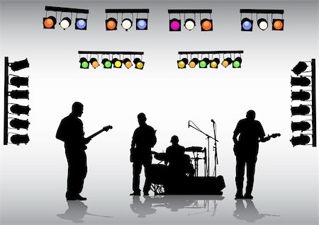 simsearch:400-05196498,k - Vector drawing rock band on the stage and lighting equipment Stockbilder - Microstock & Abonnement, Bildnummer: 400-04631390