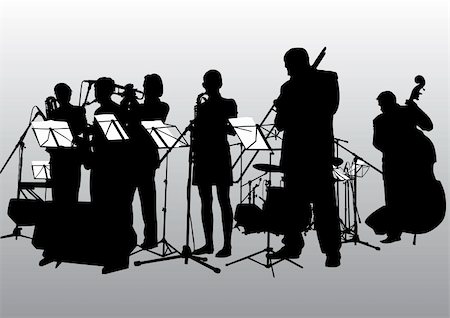 Vector drawing music jazz orchestra. People with musical instruments Stock Photo - Budget Royalty-Free & Subscription, Code: 400-04631430