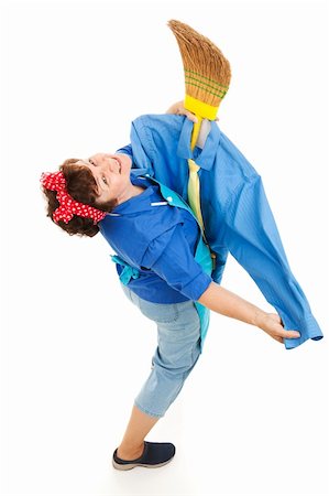 dance broom - Lonely housekeeper has dressed her broom like a man and is dancing with it.  Full body isolated. Stock Photo - Budget Royalty-Free & Subscription, Code: 400-04631502