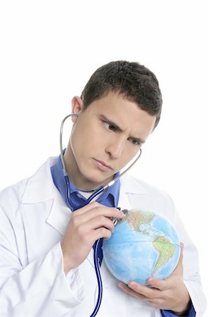 earth hospital - Doctor check the world map health isolated on white Stock Photo - Budget Royalty-Free & Subscription, Code: 400-04631520
