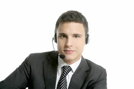 Businessman with headphones portrait on help center Stock Photo - Budget Royalty-Free & Subscription, Code: 400-04631561