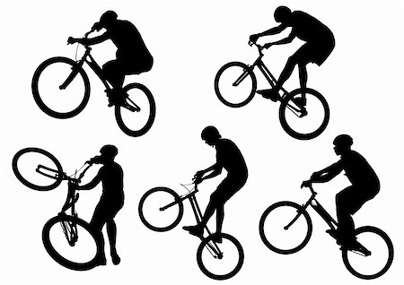 extreme bicycle vector - Vector image of sports bike. Silhouettes on a white background Foto de stock - Super Valor sin royalties y Suscripción, Código: 400-04631606