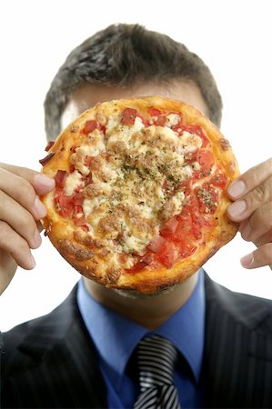 businessman and pizza junk fast food, studio white background Stock Photo - Budget Royalty-Free & Subscription, Code: 400-04631934