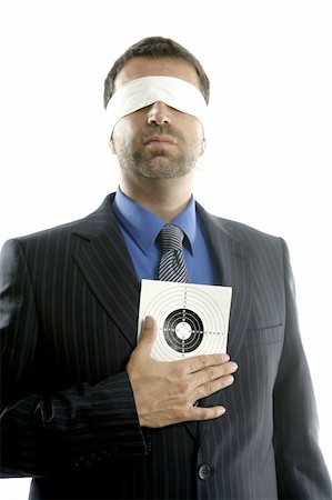 simsearch:400-04631810,k - Blindfolded businessman with target over white background, conceptual image Stock Photo - Budget Royalty-Free & Subscription, Code: 400-04631937