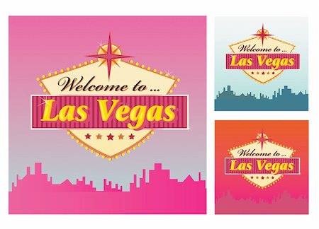 Las Vegas Welcome Sign in 3 color variants. Vector Illustration. Stock Photo - Budget Royalty-Free & Subscription, Code: 400-04632108