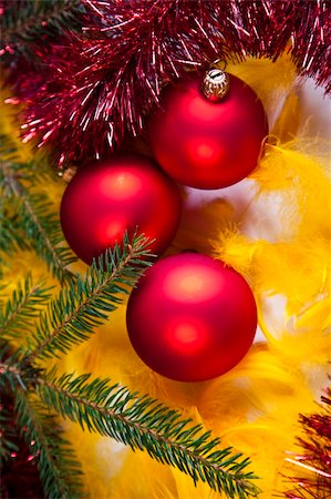 round ornament hanging of a tree - Photography of baubles connected with Christmas time and Christmas tree. Stock Photo - Budget Royalty-Free & Subscription, Code: 400-04632126