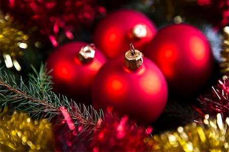 round ornament hanging of a tree - Photography of baubles connected with Christmas time and Christmas tree. Stock Photo - Budget Royalty-Free & Subscription, Code: 400-04632174
