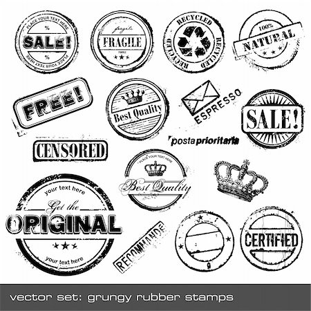 set of different grungy rubber stamps - 16 pieces Fotografie stock - Microstock e Abbonamento, Codice: 400-04632409