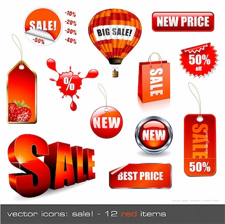 vector icons: Sale! - 12 red items Fotografie stock - Microstock e Abbonamento, Codice: 400-04632416