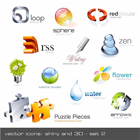 vector icons: shiny and 3d - set 2 Fotografie stock - Microstock e Abbonamento, Codice: 400-04632412