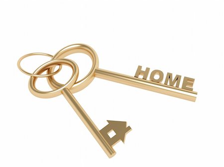 simsearch:400-04285690,k - Two 3d gold keys with symbol home. Objects over white Stock Photo - Budget Royalty-Free & Subscription, Code: 400-04633247