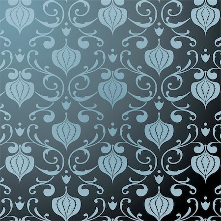 simas2 (artist) - Illustration of a blue vintage floral pattern Foto de stock - Royalty-Free Super Valor e Assinatura, Número: 400-04633603