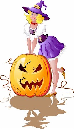 simsearch:400-05162551,k - Halloween! Girl dressed as a witch with pumpkin. Isolated on white. Eps 8, AI Foto de stock - Super Valor sin royalties y Suscripción, Código: 400-04633659