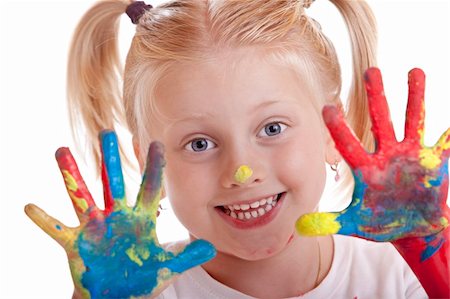 closeup of cute girl which has made a hand painting session Stock Photo - Budget Royalty-Free & Subscription, Code: 400-04633852