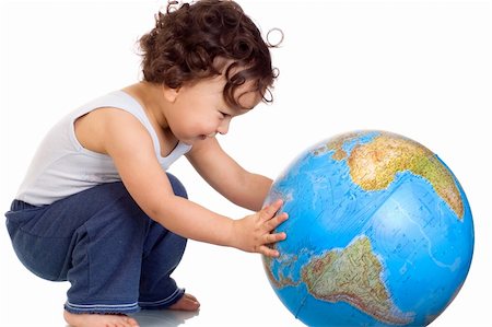 simsearch:400-05174344,k - Child playing with globe,isolated on a white background. Foto de stock - Super Valor sin royalties y Suscripción, Código: 400-04633938