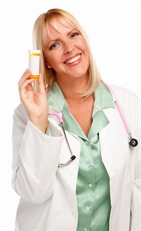 pill bottles girl - Attractive Female Doctor with Blank Prescription Bottle Isolated on a White Background. Stock Photo - Budget Royalty-Free & Subscription, Code: 400-04644044