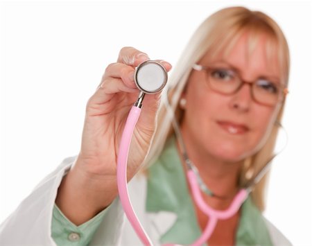 simsearch:400-05192324,k - Attractive Female Doctor Holding Stethoscope Isolated on a White Background. Stock Photo - Budget Royalty-Free & Subscription, Code: 400-04644045