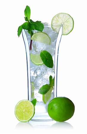 simsearch:400-07925229,k - Mojito cocktail in double-wall glass isolated on white. Soft reflection. Stock Photo - Budget Royalty-Free & Subscription, Code: 400-04644376