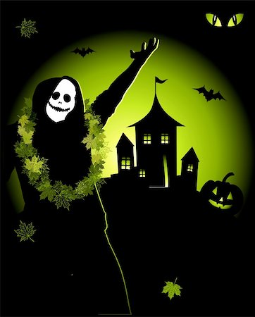Halloween night holiday, house on hill Stock Photo - Budget Royalty-Free & Subscription, Code: 400-04644439