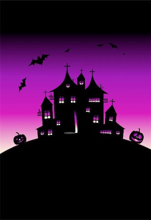 simsearch:400-09081867,k - Halloween night holiday, house on hill Fotografie stock - Microstock e Abbonamento, Codice: 400-04644445