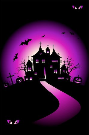 simsearch:400-09081867,k - Halloween night holiday, house on hill Fotografie stock - Microstock e Abbonamento, Codice: 400-04644446