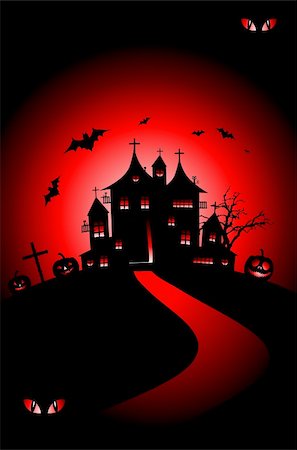 simsearch:400-09081867,k - Halloween night holiday, house on hill Fotografie stock - Microstock e Abbonamento, Codice: 400-04644447