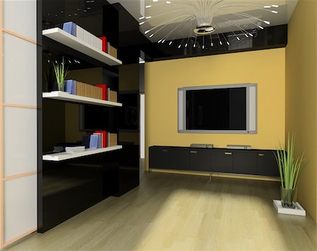 elegant tv room - Modern interior white drawing tv room Stock Photo - Budget Royalty-Free & Subscription, Code: 400-04644697
