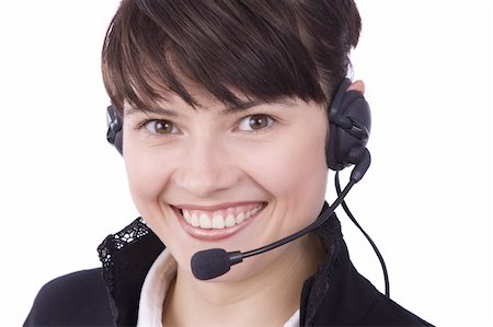 simsearch:400-04001946,k - How can i help you? Beautiful Customer Representative girl with headset. Helpdesk or support operator. Isolated over white background. Foto de stock - Super Valor sin royalties y Suscripción, Código: 400-04644850