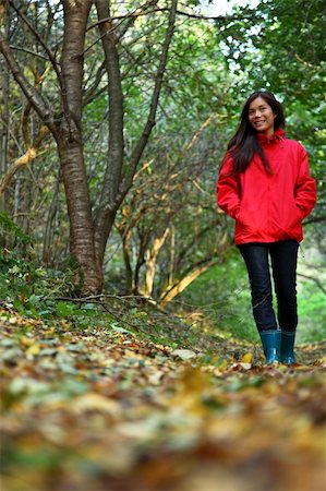 people with forest background - Autumn woman. Beautiful woman walking in the forest on a fall day. Stock Photo - Budget Royalty-Free & Subscription, Code: 400-04645044