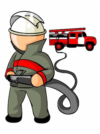 firefighters spray water - Illustration of firefighter at work and fire engine in the background. Stock Photo - Budget Royalty-Free & Subscription, Code: 400-04645047