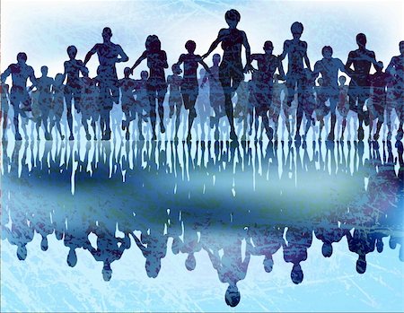 dark people running - Background design of people running and their reflections Stock Photo - Budget Royalty-Free & Subscription, Code: 400-04645221