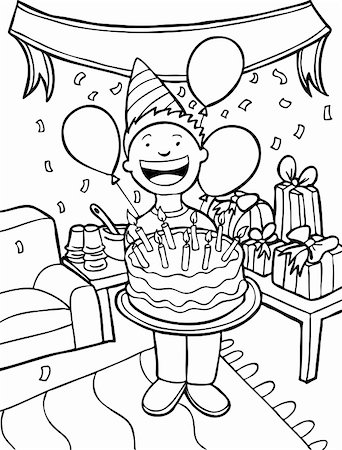 Child celebrates his birthday with a party - black and white. Stock Photo - Budget Royalty-Free & Subscription, Code: 400-04645593