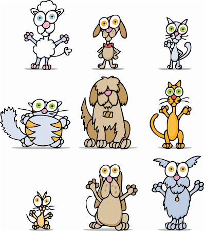 simsearch:400-04843795,k - Set of 9 wacky cartoon cats and dogs. Stockbilder - Microstock & Abonnement, Bildnummer: 400-04645615