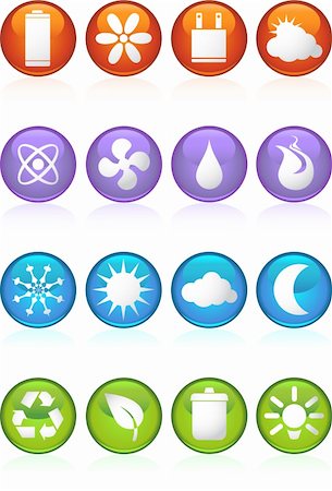 fire energy clipart - A set of 16 ecologically friendly round shiny glossy web buttons. Stock Photo - Budget Royalty-Free & Subscription, Code: 400-04645634