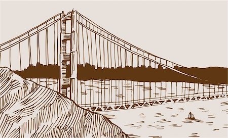 Hand drawn image of the Golden Gate bridge in San Francisco, USA. Stock Photo - Budget Royalty-Free & Subscription, Code: 400-04645648