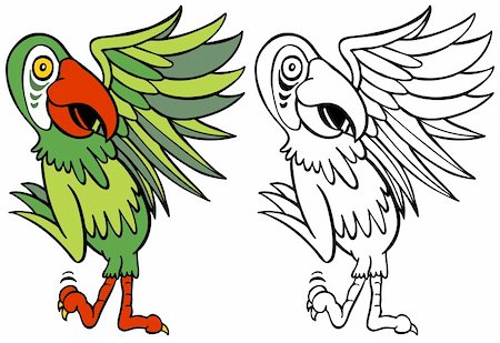 simsearch:400-08410446,k - Cartoon image of a parrot - both color and black / white versions. Stockbilder - Microstock & Abonnement, Bildnummer: 400-04645677