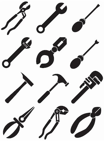 pipe wrench - Set of 12 tools icons - black and white. Photographie de stock - Aubaine LD & Abonnement, Code: 400-04645709