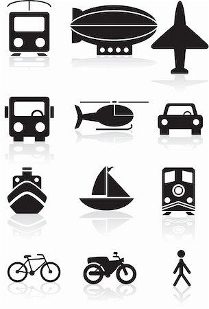 Set of 12 transportation web buttons - black and white. Stock Photo - Budget Royalty-Free & Subscription, Code: 400-04645712