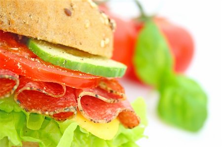 simsearch:400-08932342,k - Fresh sandwich with salami cheese and vegetables Stock Photo - Budget Royalty-Free & Subscription, Code: 400-04646386