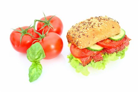 Fresh sandwich with salami cheese and vegetables Stock Photo - Budget Royalty-Free & Subscription, Code: 400-04646382