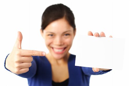 simsearch:400-05895521,k - Pointing at blank paper card. very happy excited woman pointing at empty white paper. Stock Photo - Budget Royalty-Free & Subscription, Code: 400-04646562