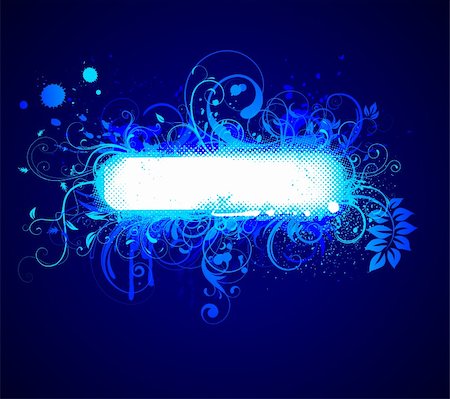 Vector illustration of blue funky Grunge futuristic background with shiny floral Decorative frame Stock Photo - Budget Royalty-Free & Subscription, Code: 400-04647032