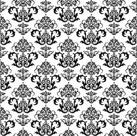 flower decoration white and black - Seamless black and white floral damask wallpaper. Available in vector format. Vector format is Adobe illustrator EPS file, compressed in a zip file. The document can be scaled to any size without loss of quality. Stock Photo - Budget Royalty-Free & Subscription, Code: 400-04647042