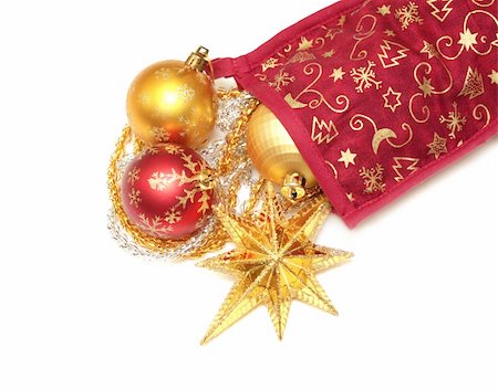 simsearch:400-06430253,k - Christmas ornaments and sock of red color Stock Photo - Budget Royalty-Free & Subscription, Code: 400-04647268