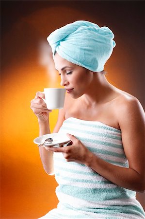 Young woman having a morning coffee. Meant to match Hot coffee, sisal sack and grains collection. Stock Photo - Budget Royalty-Free & Subscription, Code: 400-04647294